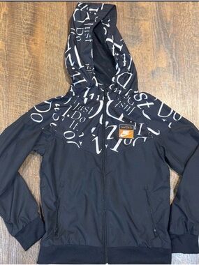 Nike Black Hooded Windbreaker with White 'Just Do It' Script